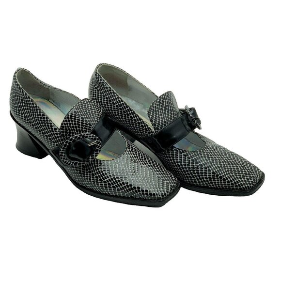 DENNIS COMEAU Vintage Black Snake Print Heeled Loafers With Buckle Detail Size 7 - Picture 7 of 7